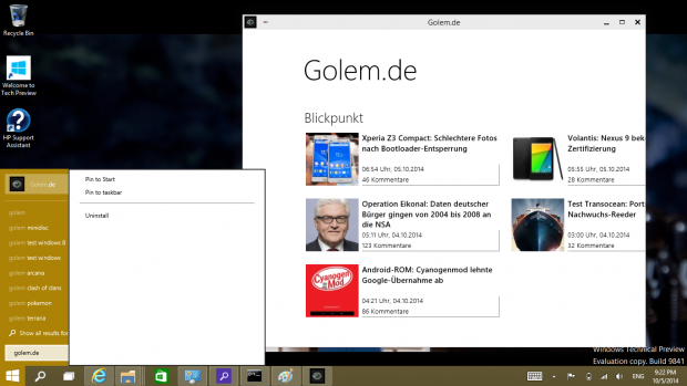 ...und können nach der Installation bequem ans Startmenü geheftet werden. (Screenshot: Golem.de)