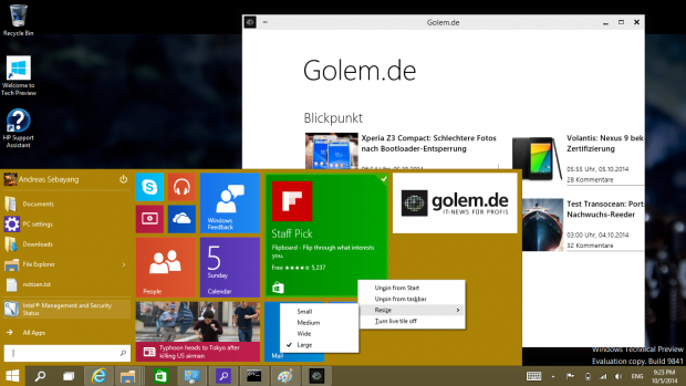 Apps lassen sich in verschiedenen Größen anzeigen. (Screenshot: Golem.de)