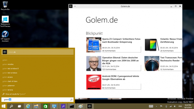Die Suche im Startmenü...(Screenshot: Golem.de)