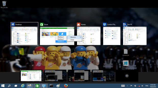 Drag-and-Drop wird für den Wechsel von Programmen und Apps zwischen virtuellen Desktops nicht unterstützt. (Screenshot: Golem.de)
