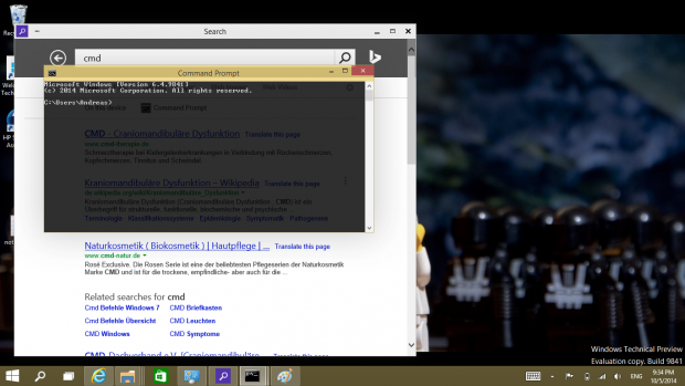 Die Kommandozeile lässt sich transparent schalten, so dass wir alternative Bedeutungen von CMD durch das Fenster hindurch lesen können. (Screenshot: Golem.de)