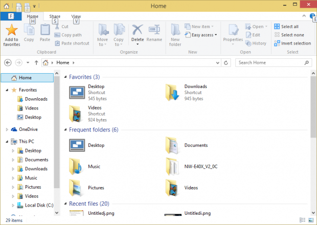 Der neue Home-Bereich im Explorer (Screenshot: Golem.de)