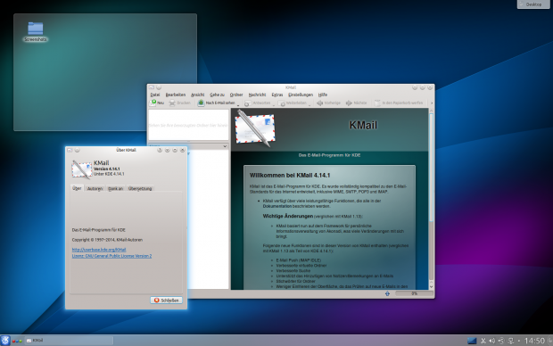 Statt Thunderbird gibt es hier aber die KDE-SC-Anwendung Kmail.