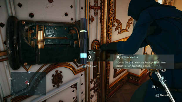 Schlösser knacken wir über ein simples Reaktionsspiel. (Screenshot: Golem.de)