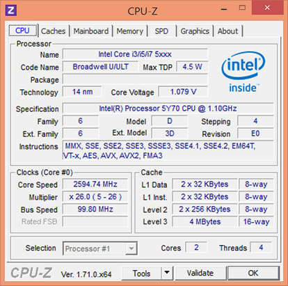 Core M-5Y70 mit 2,6 GHz (Screenshot: Golem.de)