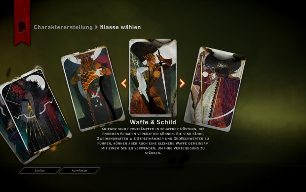 Am Spielbeginn wählen wir mit schick gemachten Karten unsere Klasse und Rasse (PC). (Screenshot: Golem.de)