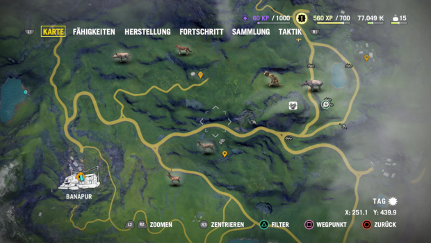 Auf der Übersichtskarte sind vor allem die Wege markiert; den kürzesten zeigt wie in GTA 5 eine Markierung auf der Karte. (Screenshot: Golem.de)