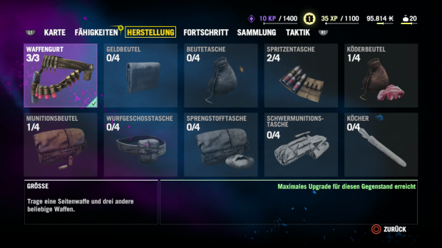 Um mehr Ausrüstung tragen zu können, müssen wir Tiere jagen und ihr Leder verarbeiten. (Screenshot: Golem.de)