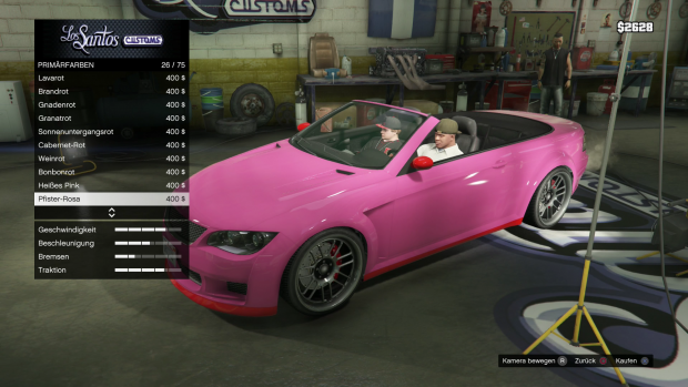 In der Werkstatt verpassen wir einem Vehikel eine neue Farbe. (Screenshot: Golem.de)