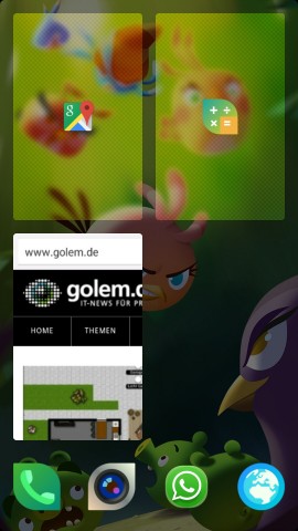 Wie beim Jolla-Smartphone werden aktuell genutzte Apps auf dem Hauptbildschirm als kleine Fenster abgelegt. (Screenshot: Golem.de)