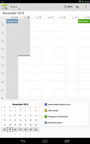 Auch einige Google-Apps werden invertiert: So wird der Google Kalender nicht mehr in hellen Tönen angezeigt, ...
