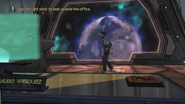 Im B&uuml;ro von Hyperion macht Rhys eine Entdeckung ... (Screenshot: Golem.de)