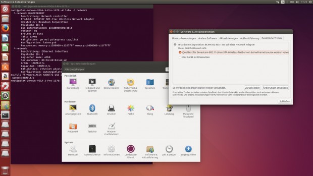 Auf dem Yoga 3 Pro mit Ubuntu fehlt bei der Erstinstallation der WLAN-Treiber, den wir aus dem Internet nachrüsten können. (Screenshot: Golem.de)