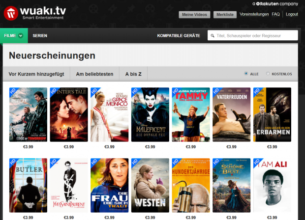 Die neu eingestellten Filme bei Wuaki am Starttag 26. November 2014. (Screenshot: Golem.de)