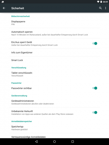 Die Sicherheitseinstellungen in Android 5 alias Lollipop: Die Verschlüsselung auf neuen Geräten ist automatisch aktiviert. (Screenshots: Golem.de)