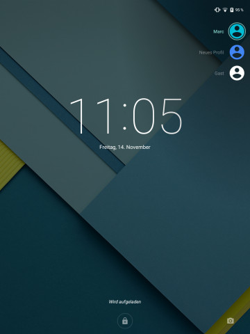 Die verschiedenen Benutzer können sich über den Startbildschirm einloggen, der allerdings dann mit einer Sperre versehen werden muss. 