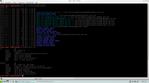Wicked sorgt f&uuml;r die Netzwerkkonfiguration in Opensuse 13.2 und ist in Systemd integriert.