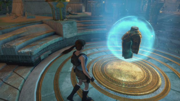 Nach und nach müssen Lara und Begleiter die Einzelteile eines ägyptischen Gottes finden. (Screenshot: Golem.de)