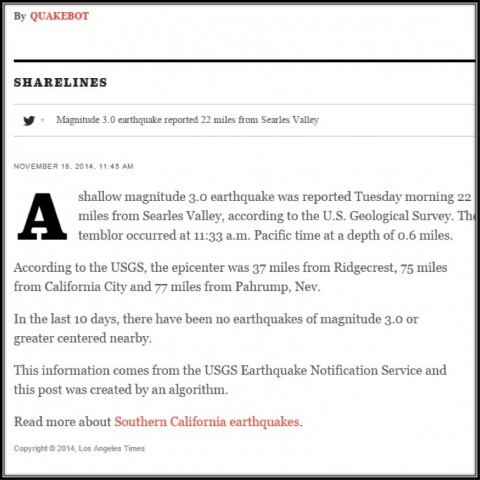 So liest sich ein Artikel von Quakebot. (Quelle: http://www.latimes.com/)