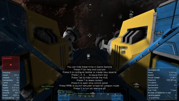 Aus der Ego-Perspektive fräst sich dieser Minen-Jet in einen Asteroiden und fördert dabei Eisen. (Screenshot: Keen Software House)