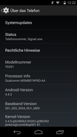 Auf dem Yotaphone 2 l&auml;uft Android 4.4.3. (Screenshot: Golem.de)