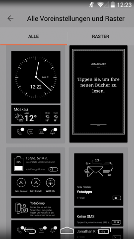 Auswahl an vorgefertigten Yota-Panels (Screenshot: Golem.de)