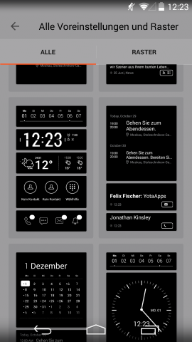 Auswahl an vorgefertigten Yota-Panels (Screenshot: Golem.de)