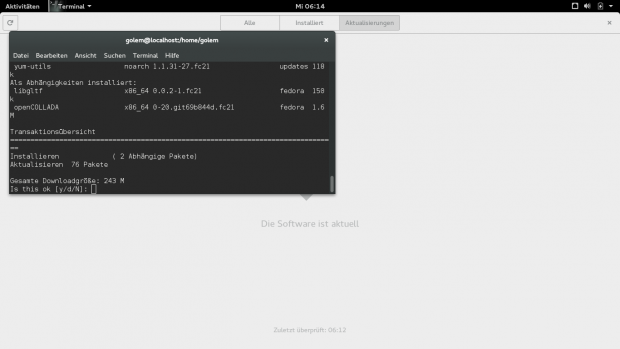 Updates lassen sich in der Softwareverwaltung nachinstallieren, über Yum klappt das aber aktuell zuverlässiger.