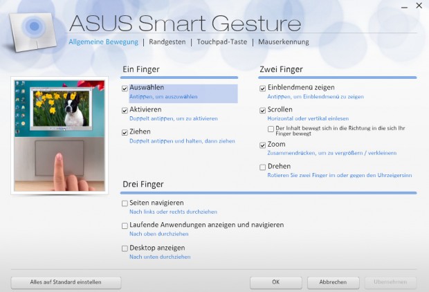Gesten-Software des Asus Eeebook X205TA (Bild: Martin Wolf/Golem.de)