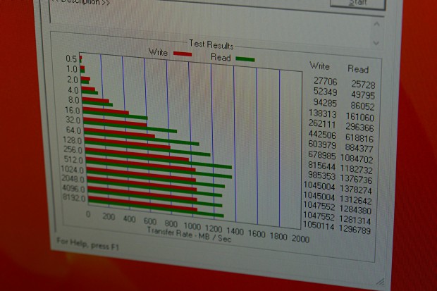 Plextor M7e mit Atto Benchmark Mark (Bild: Marc Sauter/Golem.de)