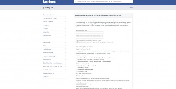 Facebook: Familienangehörige können einen Löschantrag für das Profil verstorbener Personen stellen. (Bild: Facebook)