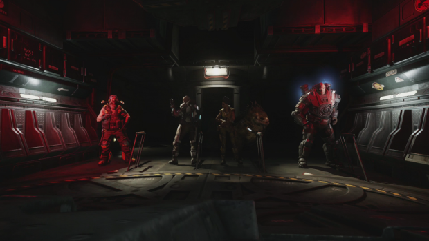 Die vier J&auml;ger kurz vor dem Start einer Partie (Screenshot: Golem.de)