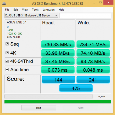 AS SSD Benchmark mit USB 3.1 (Screenshot: Golem.de)