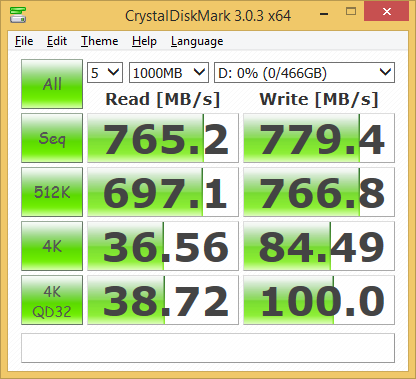 Crystal Disk Mark mit USB 3.1 (Screenshot: Golem.de)