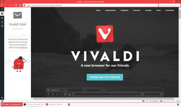 E-Mail-Funktionen werden direkt in Vivaldi integriert. (Screenshot: Golem.de)