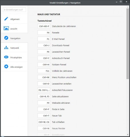 Bereits in Vivaldi implementierte Tastensteuerung (Screenshot: Golem.de)