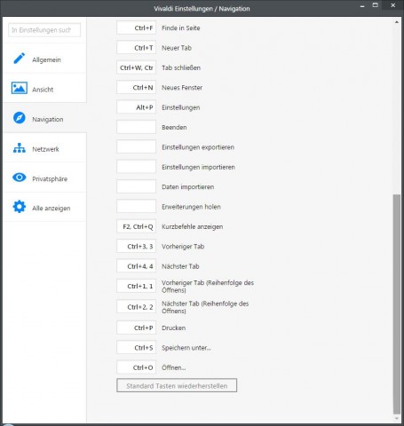 Bereits in Vivaldi implementierte Tastensteuerung (Screenshot: Golem.de)