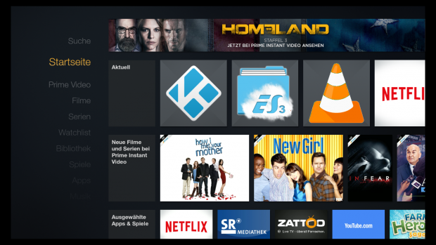 Startbildschirm des Fire TV mit der Firmware 51.1.5.0 (Screenshot: Golem.de)