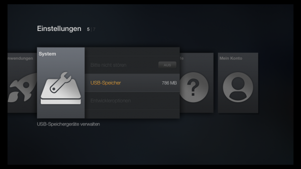 Neuer USB-Speicher-Eintrag im Einstellungsmenü (Screenshot: Golem.de)