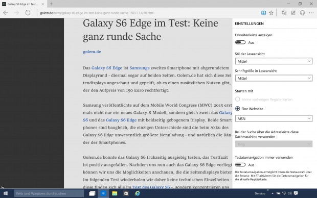 Lesemodus in Project Spartan  (Screenshot: Golem.de)