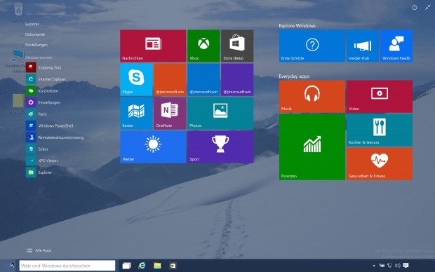 Startmenü von Windows 10 Build 10041  (Bild: Golem.de)