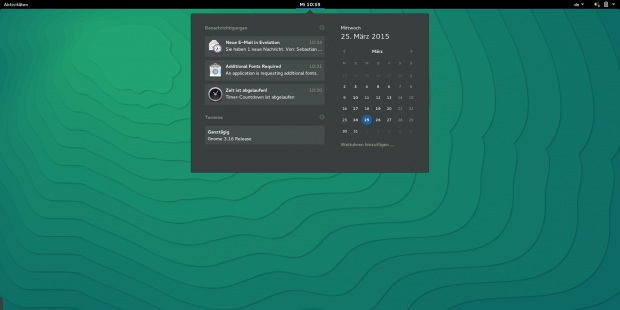Eine &Uuml;bersicht bietet das Panel mit Uhr und Kalender. (Screenshot: Sebastian Gr&uuml;ner/Golem.de)