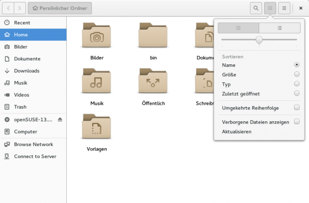 Nautilus hat ein Pop-Over f&uuml;r die Einstellungen bekommen. (Screenshot: Sebastian Gr&uuml;ner/Golem.de)