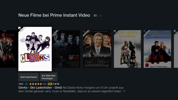 Filmübersicht in der Unterrubrik Prime Video (Screenshot: Golem.de)
