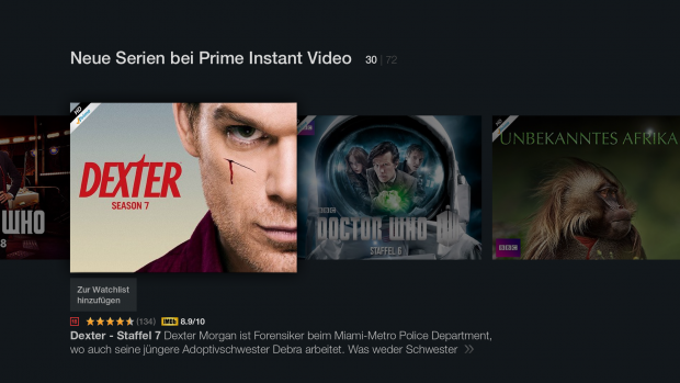 Serienübersicht in der Unterrubrik Prime Video (Screenshot: Golem.de)