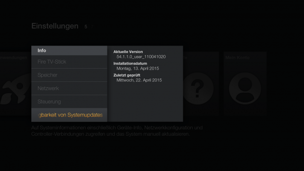 Fire TV Stick mit aktueller Firmware getestet (Screenshot: Golem.de)