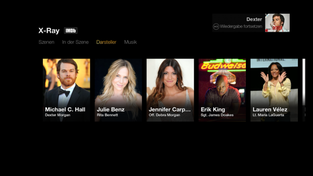 Besetzungsliste der Fernsehserie Dexter (Screenshot: Golem.de) Anmerkung: Das Standbild wird von Amazon aus rechtlichen Gr&uuml;nden geschw&auml;rzt.