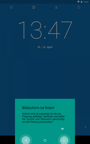 Android 5.1 - Uhr-App ist angeheftet (Screenshot: Golem.de)
