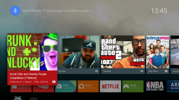Der Empfehlungsbereich von Android TV ist keine Hilfe. (Screenshot: Golem.de)