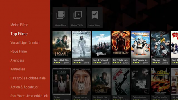 Googles Play-Movies-App auf dem Nexus Player (Screenshot: Golem.de)